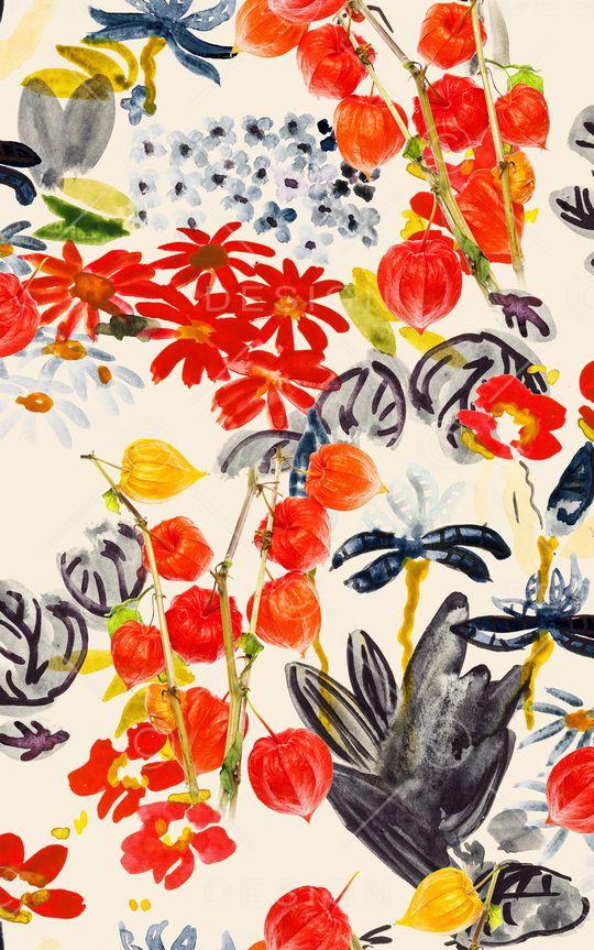 手绘花卉印花华亿平台图片