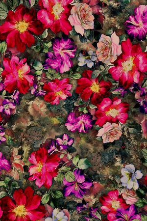 手绘花卉印花华亿平台图片