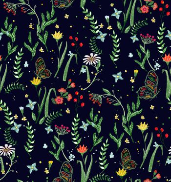 940654-绣花 花卉蝴蝶