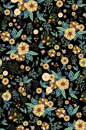 黑底花卉印花华亿平台图片