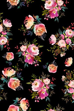 黑底花卉印花华亿平台图片