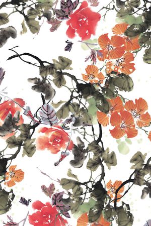 水彩花卉印花华亿平台图片