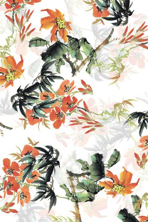 水彩花卉印花华亿平台图片