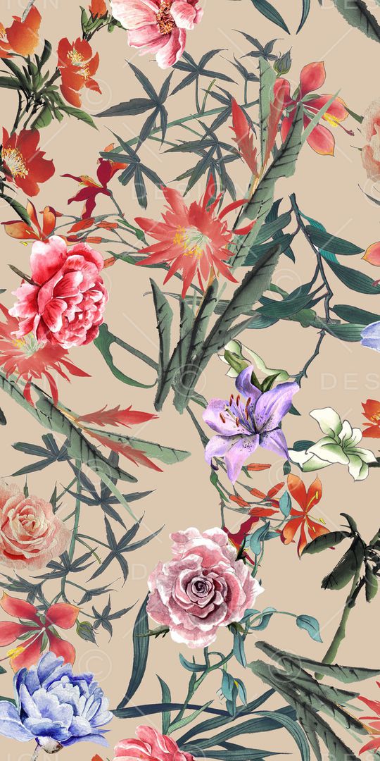 手绘花卉印花华亿平台图片