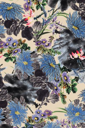 手绘花卉印花华亿平台图片