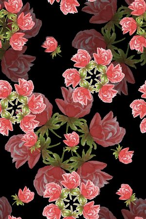 黑底花卉印花华亿平台图片