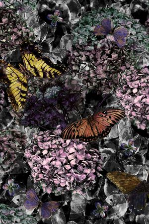 黑底花卉印花华亿平台图片