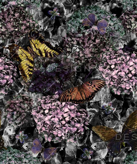 黑底花卉印花华亿平台图片