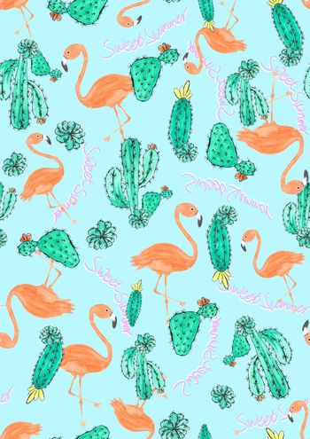 944636-童装火烈鸟 仙人掌 手绘印花-La