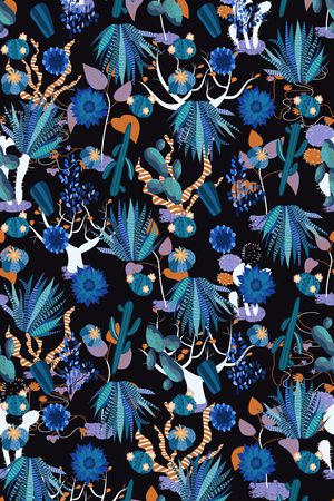 黑底花卉印花华亿平台图片