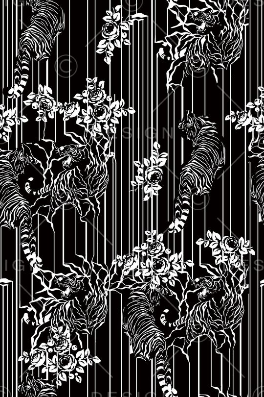 黑底花卉印花华亿平台图片