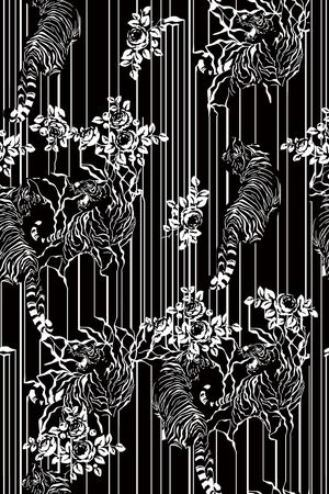 黑底花卉印花华亿平台图片