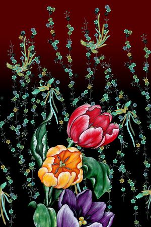 民族花卉印花华亿平台图片