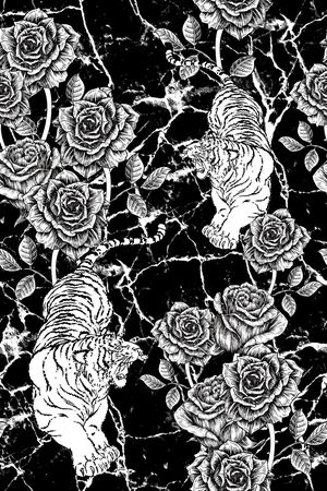 黑底花卉印花华亿平台图片