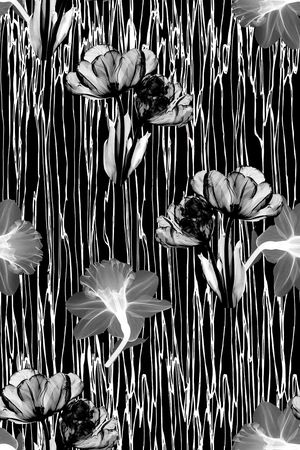 黑底花卉印花华亿平台图片