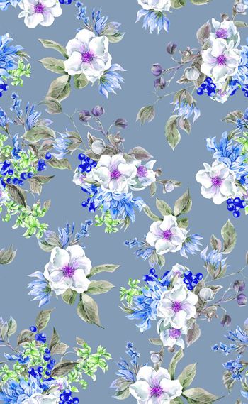 946208-手绘百合小花女装--灰蓝