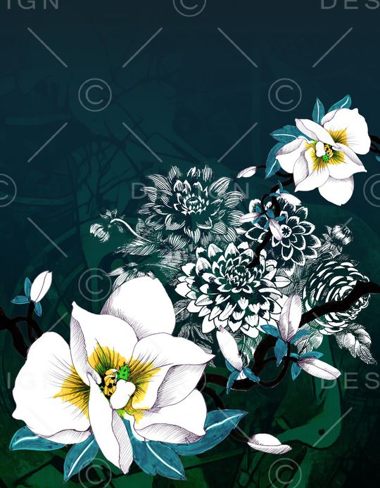 线条花卉印花华亿平台图片