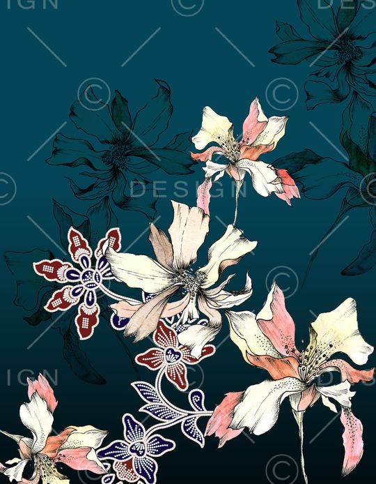 线条花卉印花华亿平台图片