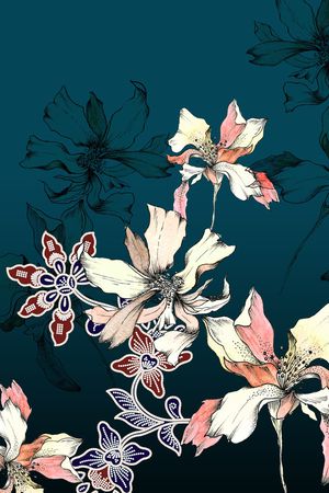 线条花卉印花华亿平台图片