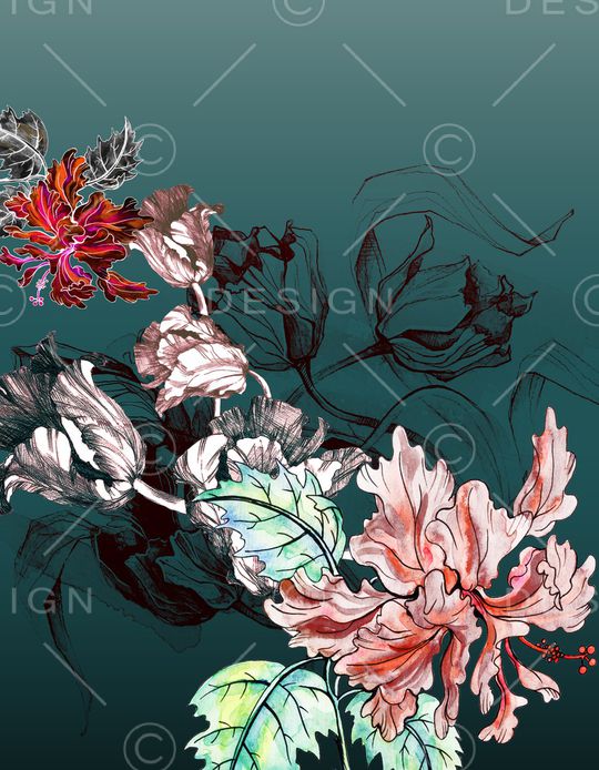 线条花卉印花华亿平台图片