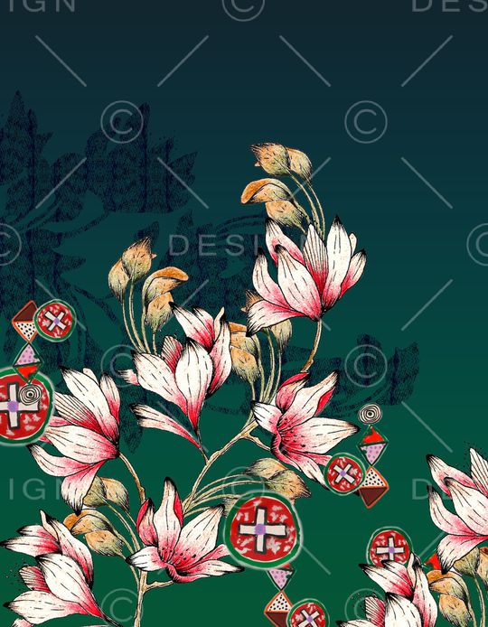 线条花卉印花华亿平台图片