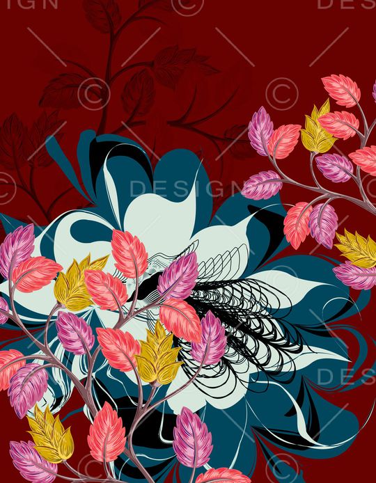 线条花卉印花华亿平台图片