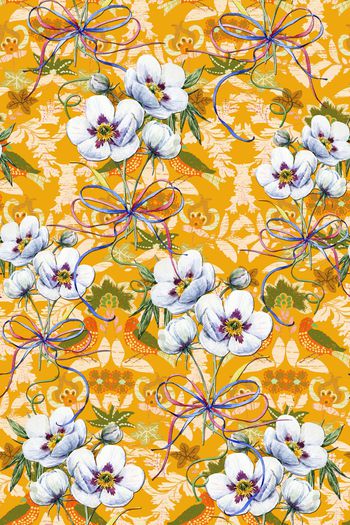 946722-浮起花卉墙纸底纹黄