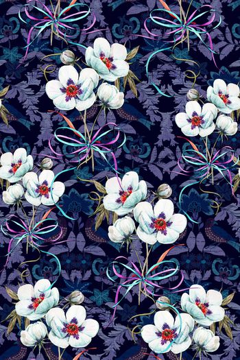 946725-浮起花卉墙纸底纹蓝