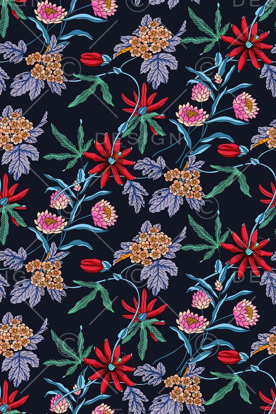 线条花卉印花华亿平台图片