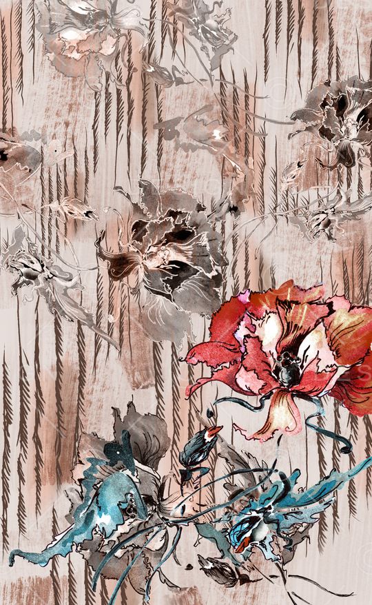 线条花卉印花华亿平台图片