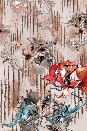 线条花卉印花华亿平台图片