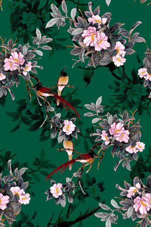 工笔花鸟印花华亿平台图片