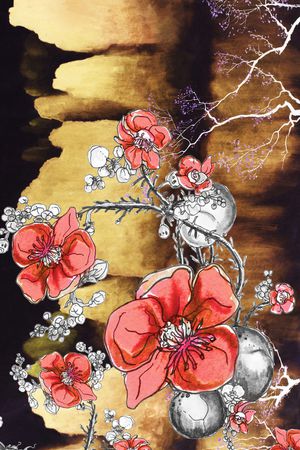 线条花卉印花华亿平台图片