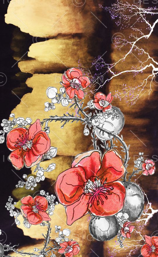 线条花卉印花华亿平台图片