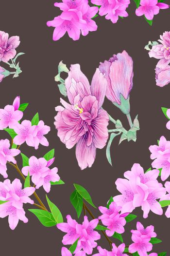 黑底花卉印花华亿平台图片