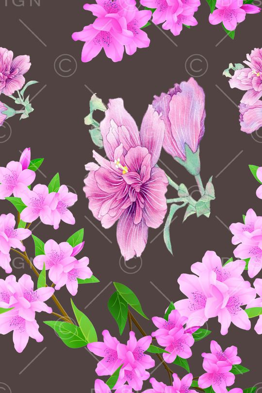 黑底花卉印花华亿平台图片