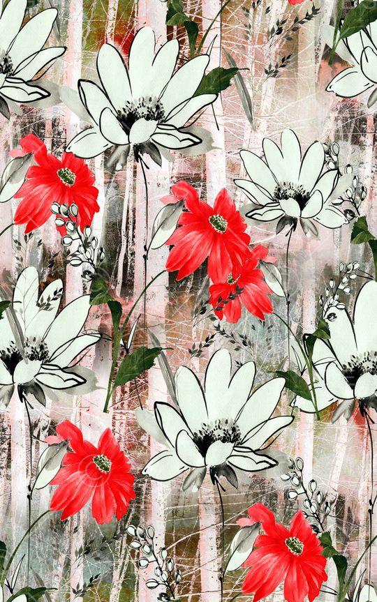 水彩花卉印花华亿平台图片