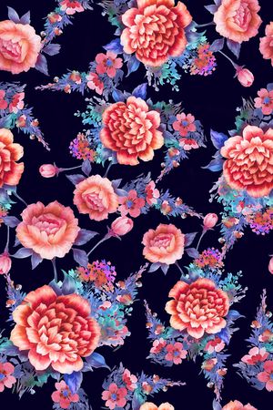 黑底花卉印花华亿平台图片