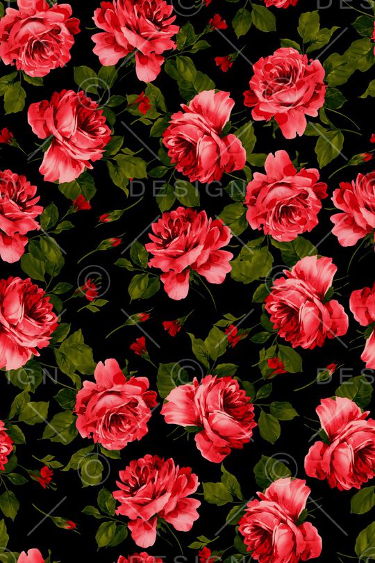 黑底花卉印花华亿平台图片