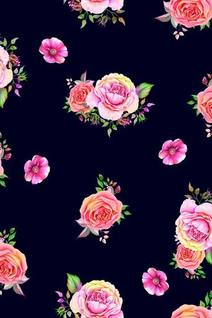 黑底花卉印花华亿平台图片