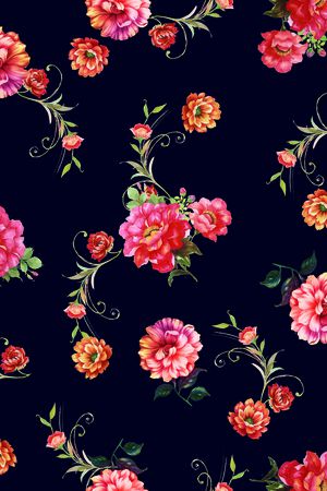 黑底花卉印花华亿平台图片