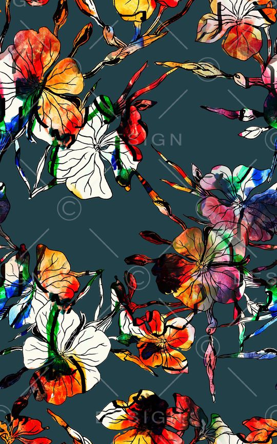 线条花卉印花华亿平台图片