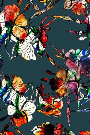 线条花卉印花华亿平台图片