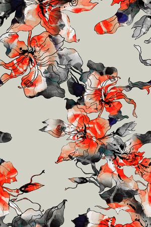 线条花卉印花华亿平台图片