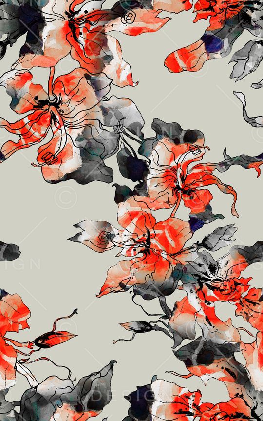 线条花卉印花华亿平台图片