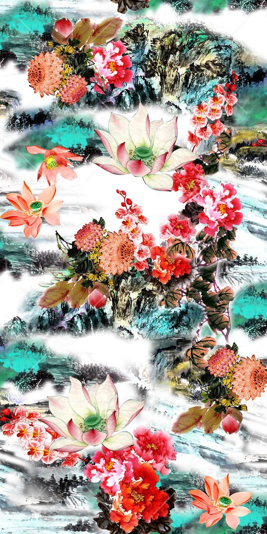 手绘花卉印花华亿平台图片