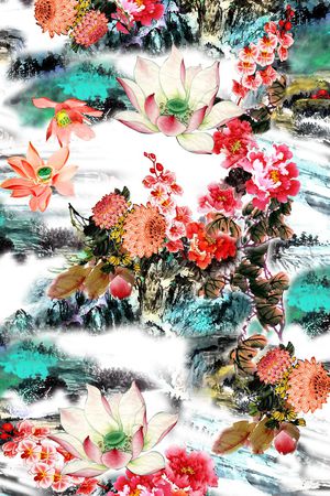 手绘花卉印花华亿平台图片