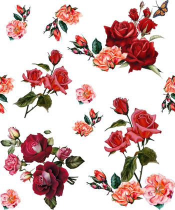 手绘玫瑰印花华亿平台图片