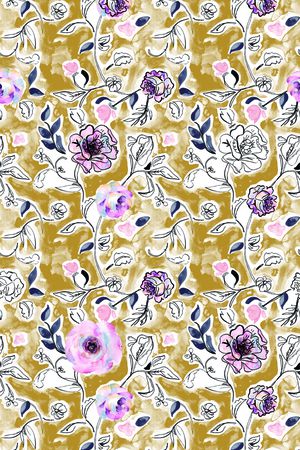 手绘花卉印花华亿平台图片