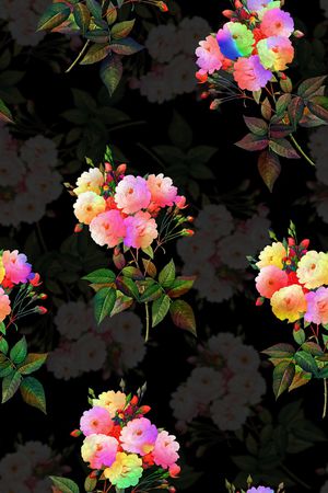 黑底花卉印花华亿平台图片